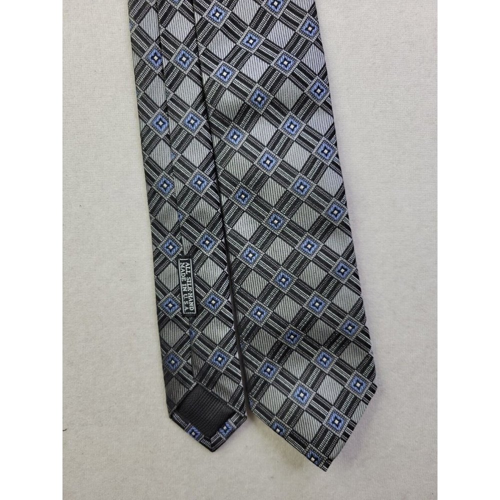 NEW - JZ Richards Men's Silk Neck Tie Silver Hand Made in USA Geometric Lattice